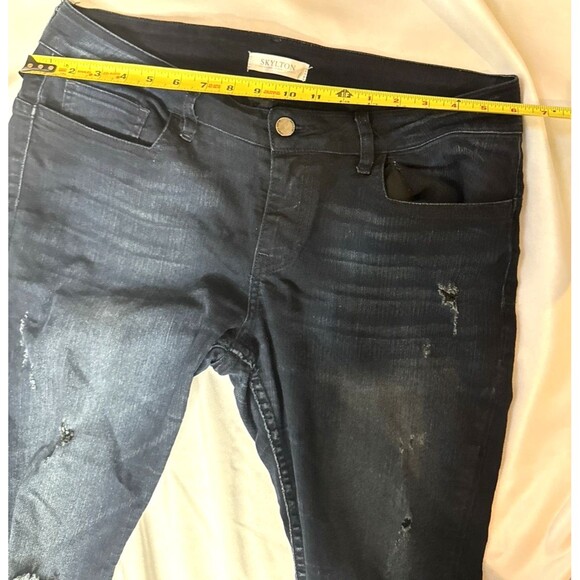 Women Skylton Black Label Jeans Size 34 Distressed Stretch Dark Wash - Picture 5 of 7